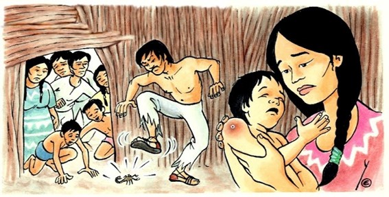 Nota. La figura muestra el inicio de la trama, cuando Coyotito es atacado por el escorpión. Fuente: Eufepru (2012).