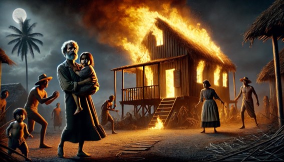 Nota. La figura muestra el ataque al hogar de Kino como consecuencia de sus actos. Fuente: ChatGPT (2024).